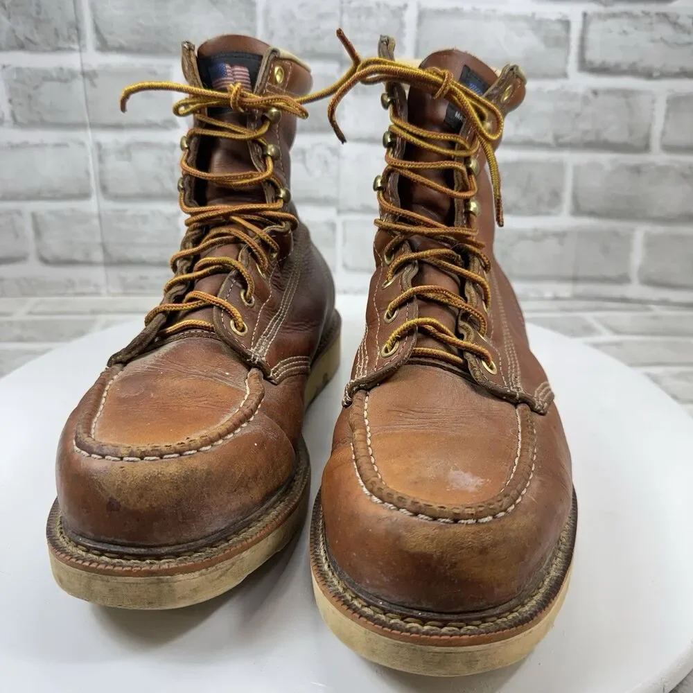 Duluth Trading Co VINTAGE Men's 10 W 6' Moc Toe Brown Leather Made in USA Boots